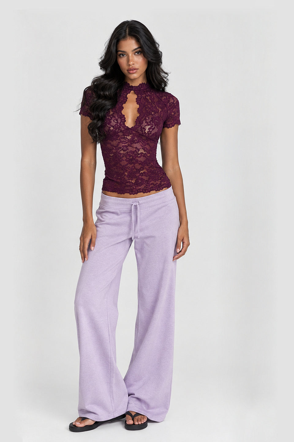 Burgundy Sheer Lace Top