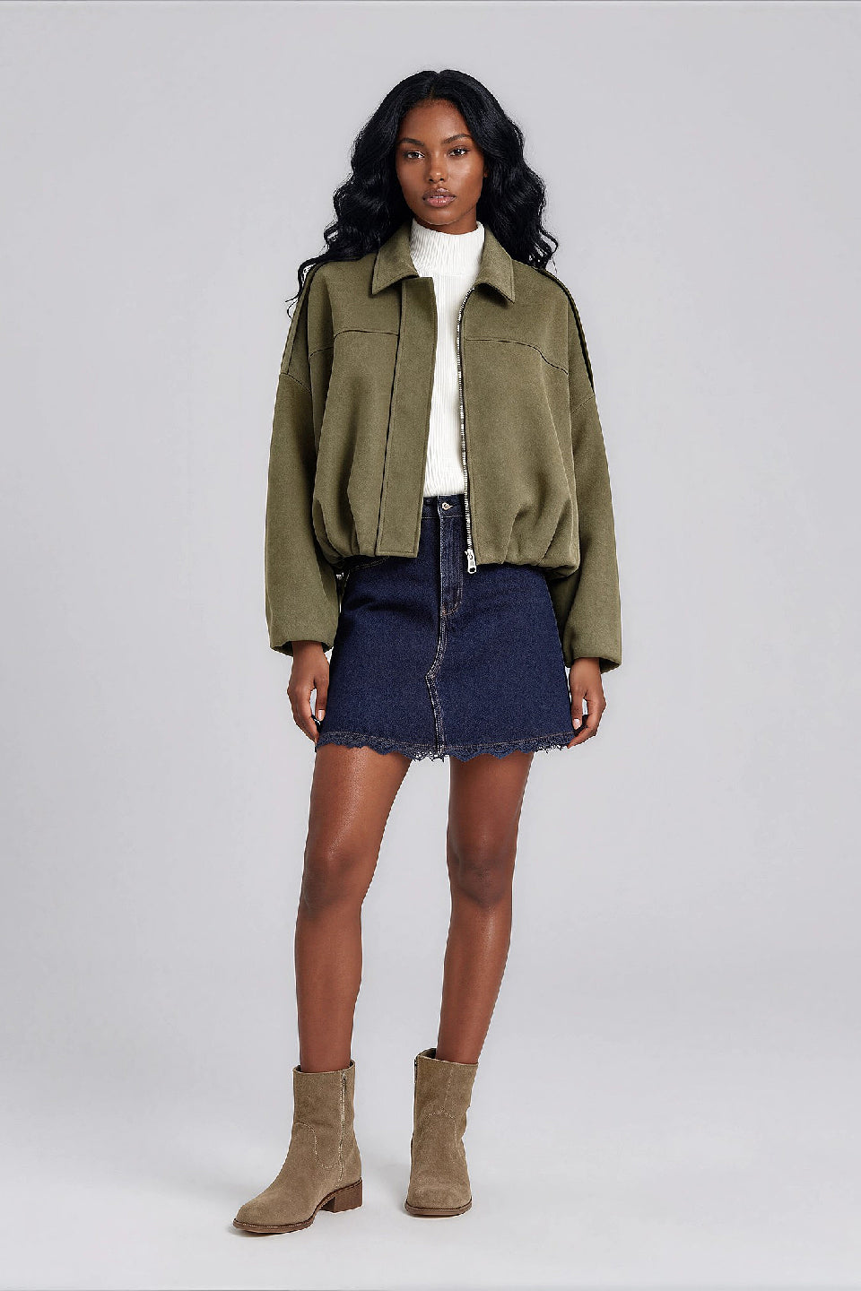 Olive Batwing Suede Jacket