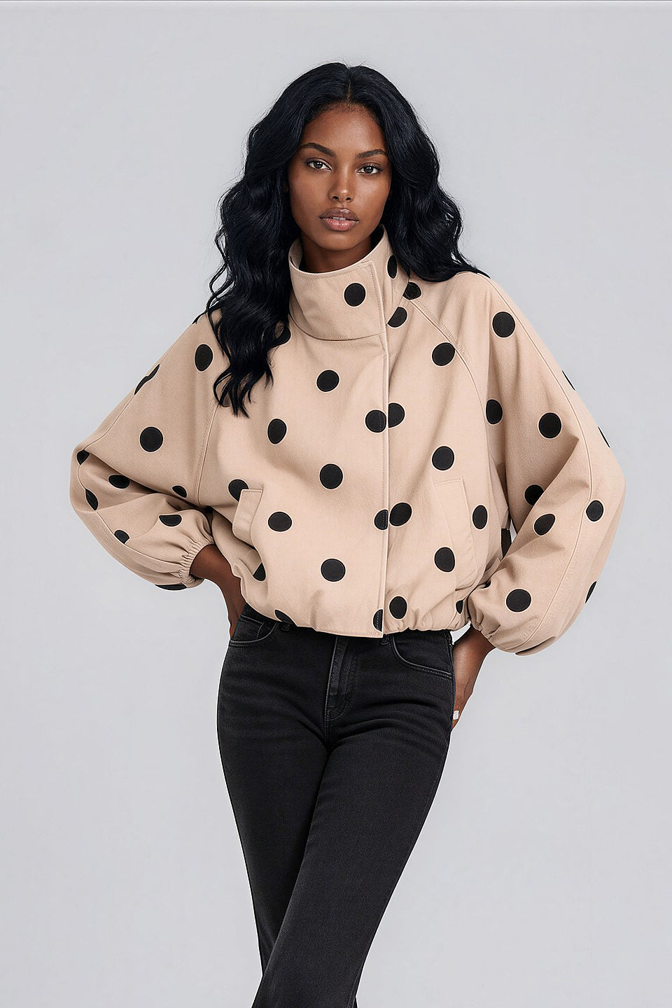 Beige Dot Button Jacket