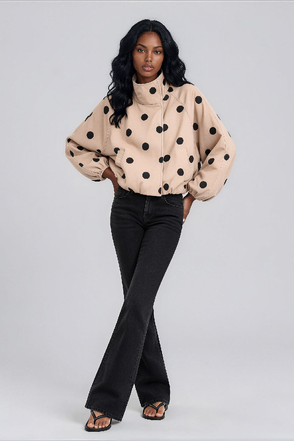 Beige Dot Button Jacket