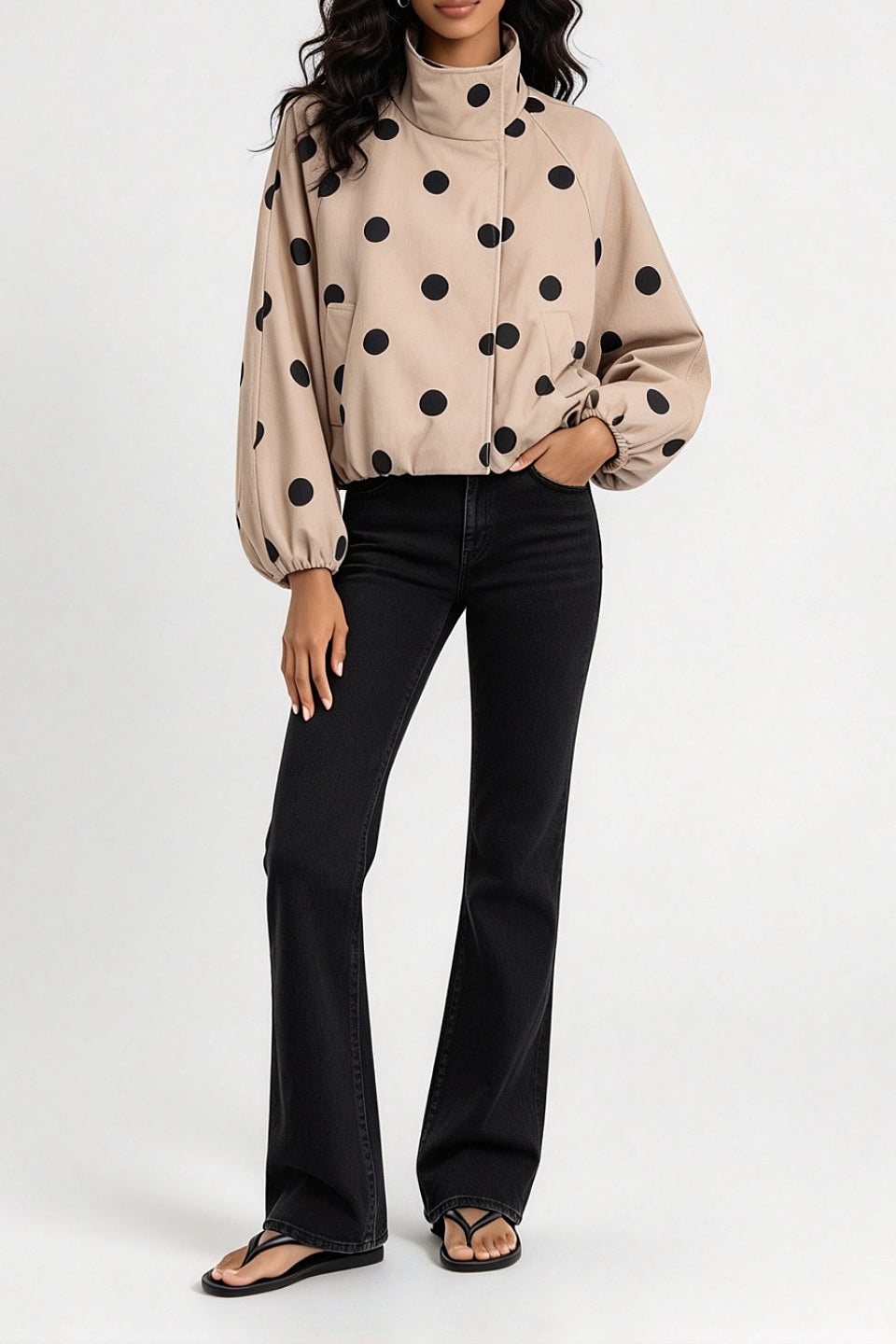 Beige Dot Button Jacket
