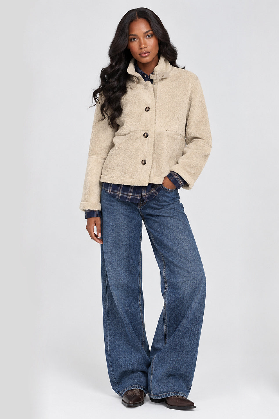 Beige Buckle Shearling Jacket