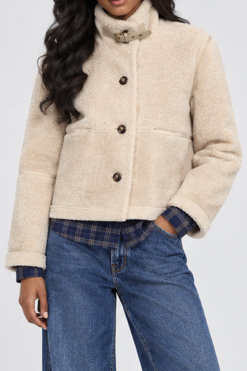 Beige Buckle Shearling Jacket
