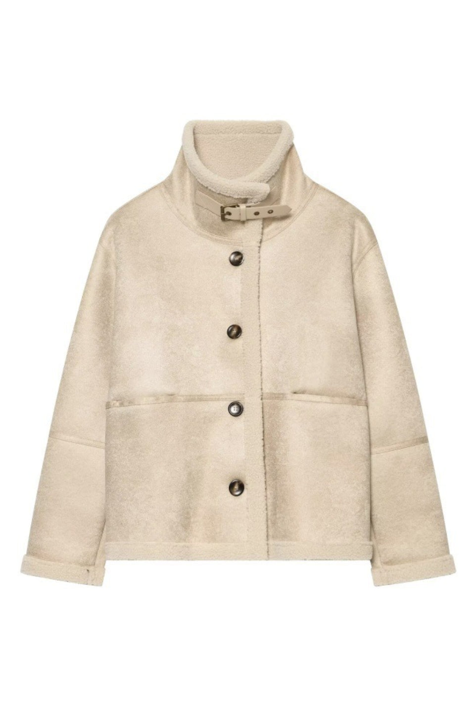 Beige Buckle Shearling Jacket