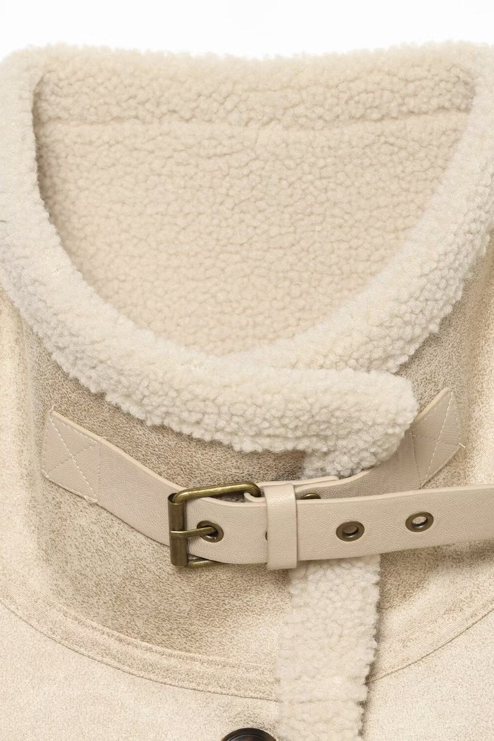 Beige Buckle Shearling Jacket