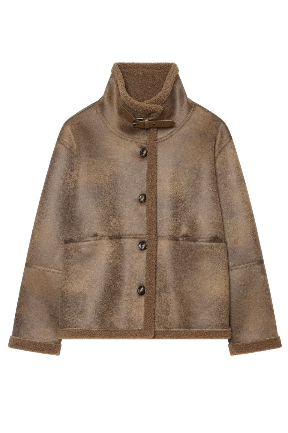Mocha Buckle Shearling Jacket