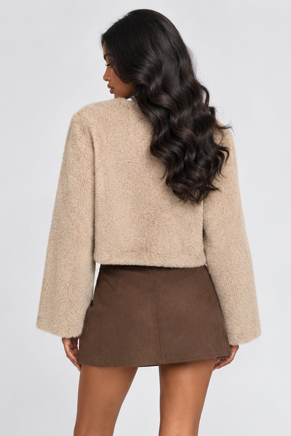 Khaki Soft Fur Cropped Jacket