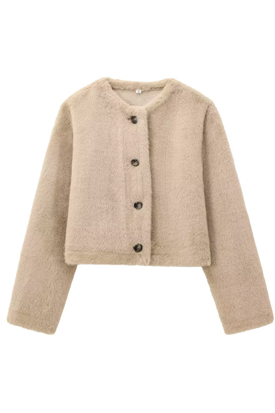 Khaki Soft Fur Cropped Jacket