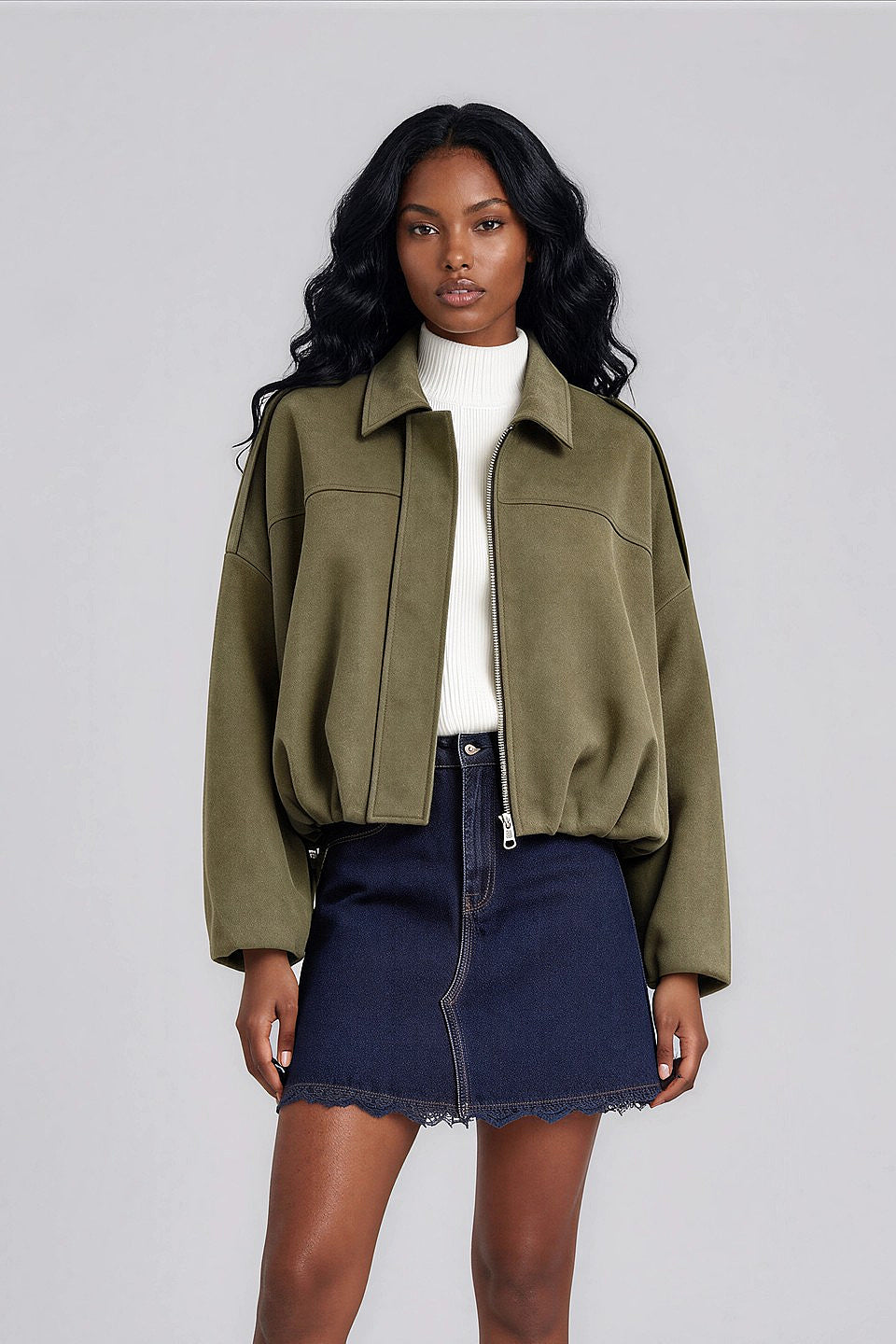 Olive Batwing Suede Jacket