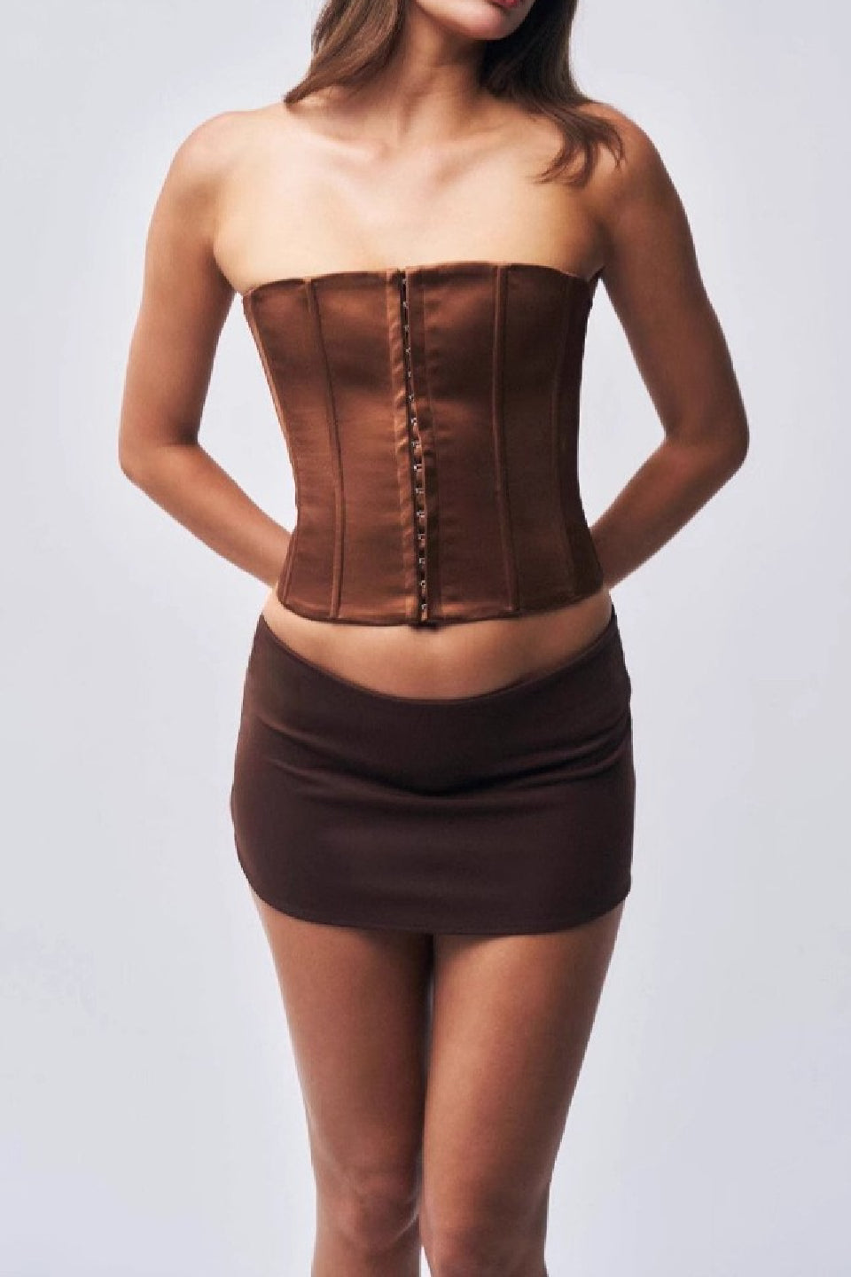 Brown Ruched Mini Skirt
