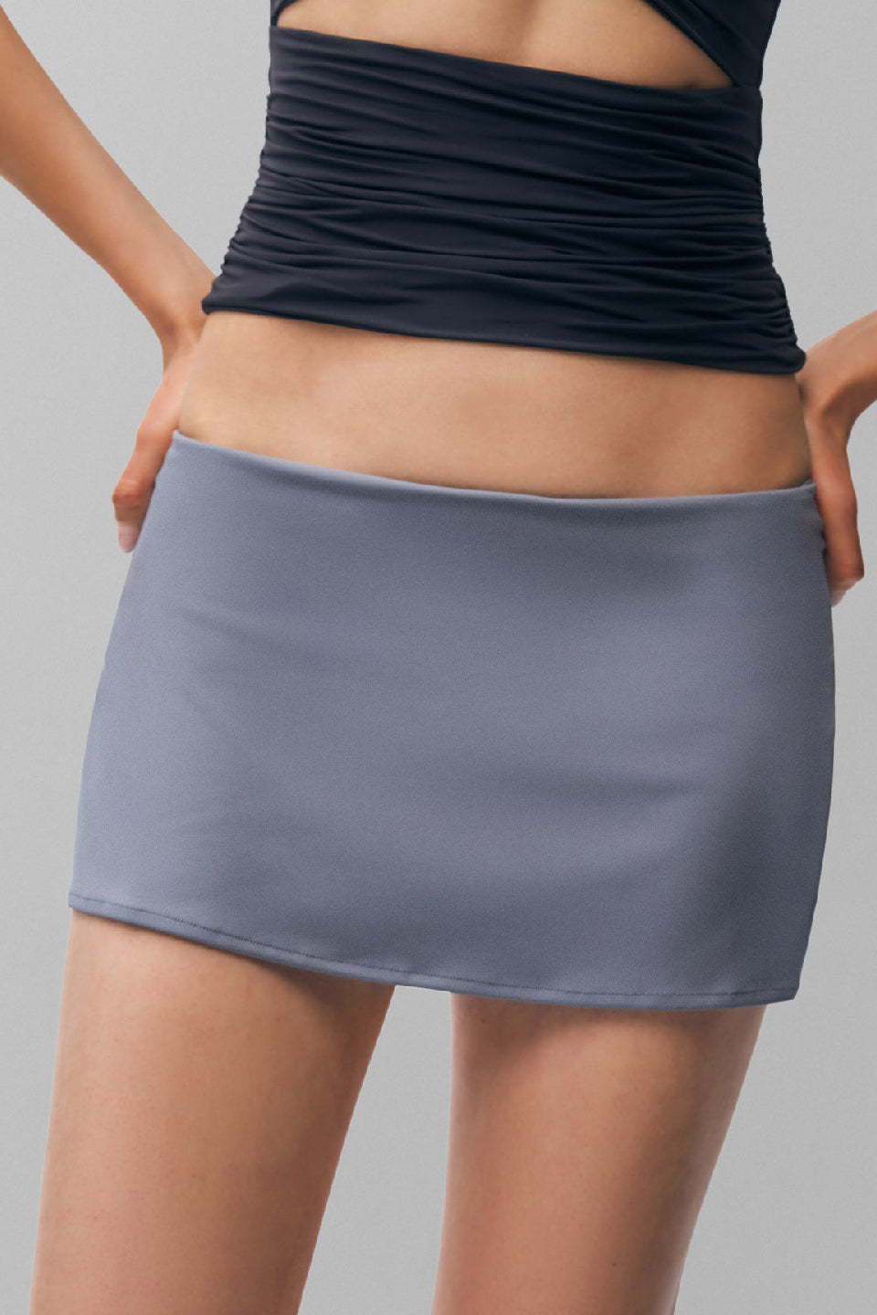 Gray Ruched Mini Skirt